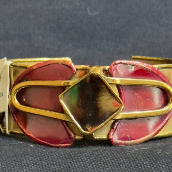 South African Handcrafted GoldTone Cuff Bracelet Geometric Design - Picture 5 of 14